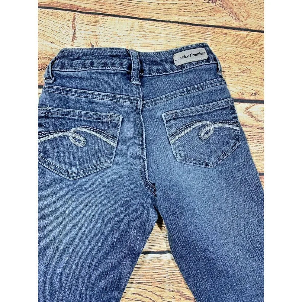 Girls Justice Premium Jeans Size 8S Rhinestone Front Back Pocket Stitching